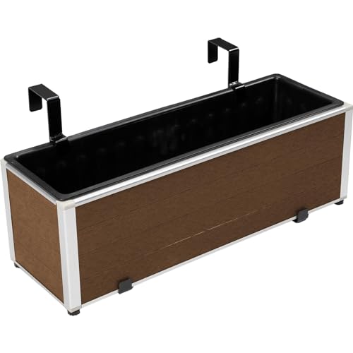 dobar® Blumenkasten für Balkongeländer inklusive Halterung für Außen - Blumentopf aus frostsicherem WPC mit herausnehmbaren Einsatz - 56 x 19,5 x 20,5 cm - Braun von dobar