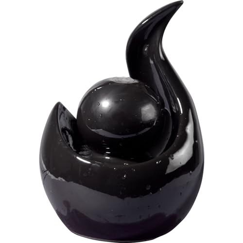 dobar® Design Zimmerbrunnen aus Keramik inklusive Pumpe - Kleiner Deko Tischbrunnen - 16,5 x 14,5 x 23 cm | Schwarz von dobar