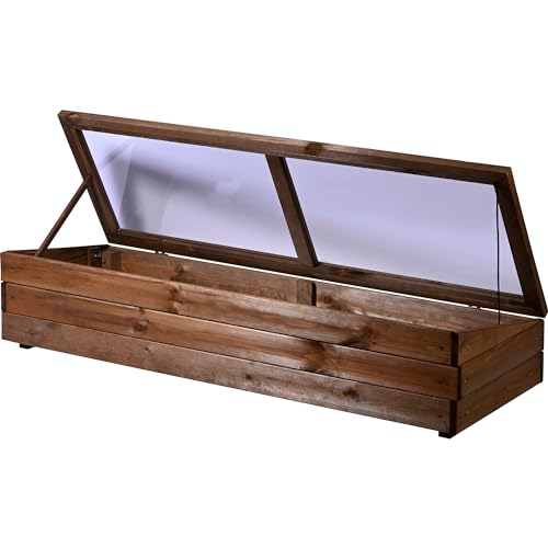 dobar® Frühbeet-Aufsatz aus Holz für Hochbeete - Frühbeet-Kasten mit Folie - 117 x 40 x 26 cm - Dunkelbraun von dobar