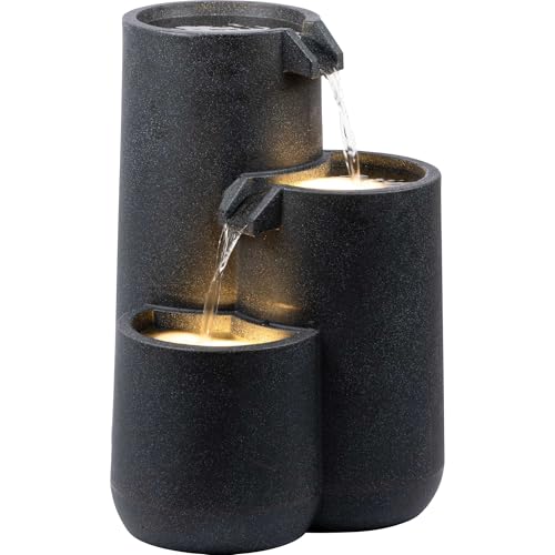 dobar® Gartenbrunnen Brahma mit LED-Beleuchtung - Springbrunnen 3-stufig aus recyceltem PE - Kaskade für die Garten-Dekoration - 44 x 42 x 60,5 cm - Anthrazit von dobar