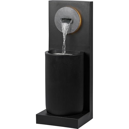 dobar® Gartenbrunnen Hanuman mit LED-Beleuchtung - Springbrunnen Wasserfall aus recyceltem PE - Kaskade für die Garten-Dekoration - 36,5 x 33,5 x 97 cm - Anthrazit von dobar