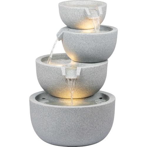 dobar® Gartenbrunnen Rama mit LED-Beleuchtung - Springbrunnen 4-stufig aus recyceltem PE - Kaskade für die Garten-Dekoration - 51 x 46,5 x 72,5 cm - Steingrau von dobar