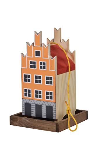 dobar® Green Label 27051FSCe Buntes Vogelfutterhaus Salzstraße Hängend - Kleine Vogelvilla Multiplex-Holz - Vogelfutterstation mit Futtersilo - Vogelhaus zum Hängen -19 x 19 x 30 cm - Orange von dobar