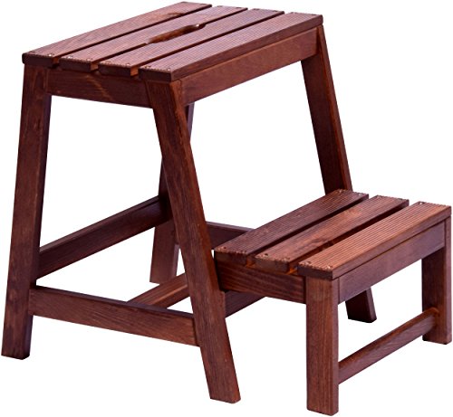 dobar® Green Label 29731FSC Multifunktionshocker Massivholz | Tritthocker zweistufig | Leiterhocker | Klapptritt für Haushalt| Leiterhocker Klappbar | 53 x 38 x 45 cm | Buchenholz geölt | Dunkelbraun von dobar