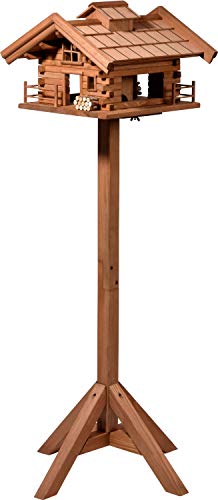 dobar® Green Label 98733FSCe Design Vogelfutterhaus Tirol - Vogelhaus Hüttendesign - Vogelvilla Massivholz - Vogelfutterstation inklusive Ständer - Großer Futterspender - 37 x 37 x 117 cm - Braun von dobar