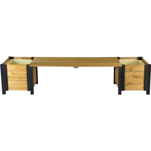 dobar® Green Label Gartenbank Svenja mit Blumenkästen und Schafswolle| Moderne Sitzbank mit Pflanzkästen | Robustes Fichtenholz mit Schutzlasur | Holzbank Massiv | 180 x 40 x 39,5 cm | Natur von dobar