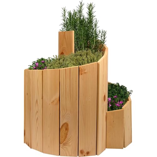 dobar® Green Label Kräuterspirale Massivholz | Kräuterschnecke Vormontiert | Unbehandeltes Holz | Kräutertreppe Kiefernholz Garten | Kräuterturm Bausatz | 250 x 68 cm | Natur von dobar