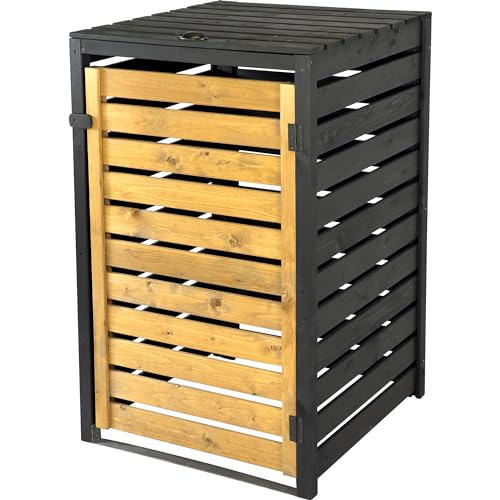 dobar® Green Label Mülltonnenverkleidung 1er 120 L aus Holz in Braun-Schwarz als Bausatz - Mülltonnenbox mit Deckel und Schwingtür zweifarbig - 67 x 64 x 94 cm von dobar