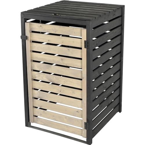 dobar® Green Label Mülltonnenverkleidung 1er 120 L in Anthrazit-Schwarz aus Holz als Bausatz - Mülltonnenbox mit Deckel und Schwingtür zweifarbig - 67 x 64 x 94 cm von dobar