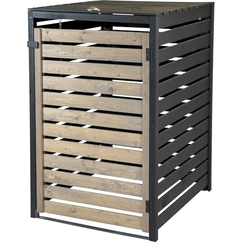 dobar® Green Label Mülltonnenverkleidung 1er 240 L in Anthrazit-Schwarz aus Holz als Bausatz - Mülltonnenbox mit Deckel und Schwingtür zweifarbig - 77 x 87 x 121 cm von dobar