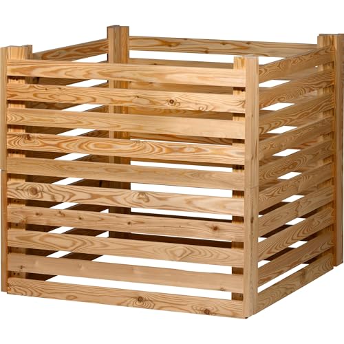 dobar® Green Label Praktischer Komposter Semi | Kompostbehälter aus Lärchenholz | Gartenkomposter mit 350 Liter Fassungsvermögen | 76 x 76 x 73 cm | Natur von dobar