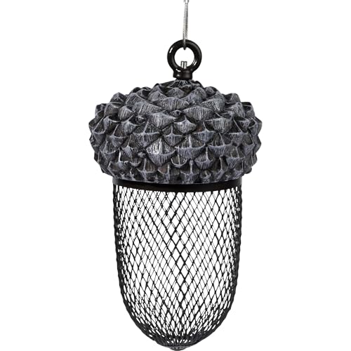 dobar® Große Eichel-Futtersäule Hängend aus Metall für Erdnüsse und Sonnenblumenkerne - Vogelfutterspender für Wildvögel im Garten oder Terrasse von dobar