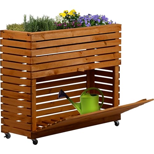 dobar® Großes Hochbeet Rolla aus Massivholz Gr. XL mit Rollen - Erhöhtes Beet mit Staufach - 72 x 32,5 x 78 cm - Braun von dobar