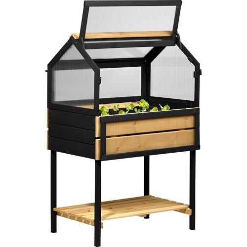 dobar® Großes Hochbeet mit Frühbeet-Aufsatz - Anzuchtbeet aus Kiefernholz Gr. L - Gemüsebeet Kräuterbeet - 76 x 48 x 118 cm - Anthrazit Natur von dobar
