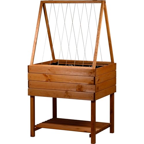 dobar® Hochbeet Kubus 2.0 aus Holz mit Rankhilfe-Aufsatz abnehmbar für Rankgewächse - Salatbeet auf Stelzen 100 L für Garten und Balkon - Hochbeet-Kit Braun von dobar
