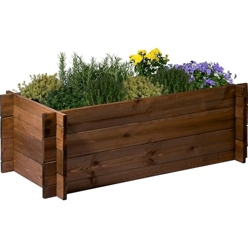 dobar® Hochbeet Massivholz Stecksystem Gr. L stapelbar - Pflanzkasten inkl. Pflanzfolie - 117 x 58,5 x 38,5 cm - Dunkelbraun von dobar
