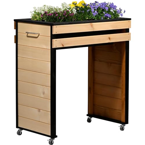 dobar® Hochbeet Wheely Gr. M für Rollstuhlfahrer - Pflanzkasten aus Holz aus Rollen mit Pflanzkübel - Kräuterbeet für Indoor und Outdoor - Balkon-Hochbeet, Natur von dobar