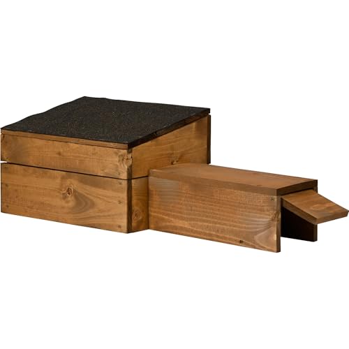 dobar® Igelhaus Bausatz - Igelhütte mit langem Eingang katzensicher - Igelhöhle Rattenklappe - Igelschlafhaus mit Bitumendach - Abnehmbares Dach - 74,5 x 29 x 24 cm - Braun von dobar