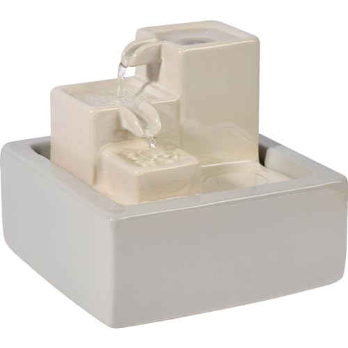 dobar® Kleiner dreistufiger Wasserfall aus Keramik im Stein-Design - Zimmerbrunnen inlkusive Pumpe Indoor - 19 x 19 x 16,5 cm - Weiß von dobar