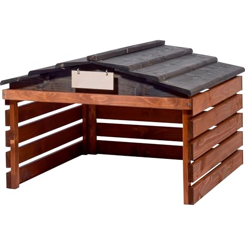 dobar® Mähroboter Garage aus Holz mit abnehmbarem Dach - Rasenroboter Unterstand mit individualisierbarem Schild - 78,5 x 74 x 52,5 cm - Braun/Schwarz von dobar