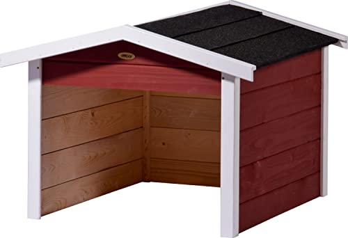 dobar® Mährobotergarage aus Holz als Bausatz - Rasenroboter Unterstand mit Bitumendach - 76 x 68 x 52 cm - Rot/Weiß von dobar