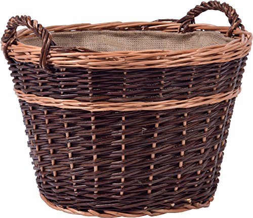 dobar® Premium Kaminholzkorb aus ungeschälter Weide - Kaminholzaufbewahrung mit Tragegriffen - Kaminholztrage mit Juteeinlage - Kaminholztasche aus Weide - 50 x 50 x 34 cm - Zweifarbig von dobar