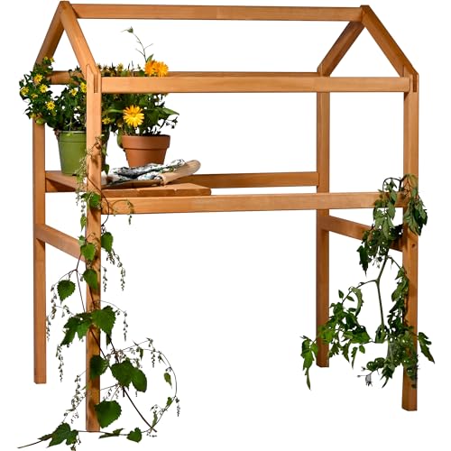 dobar® Rankturm-Aufsatz für Tomaten und Erdbeeren mit Ablage - Rankturm Holz für Hochbeet Kubus 2.0-74 x 54 x 89 cm - Braun von dobar