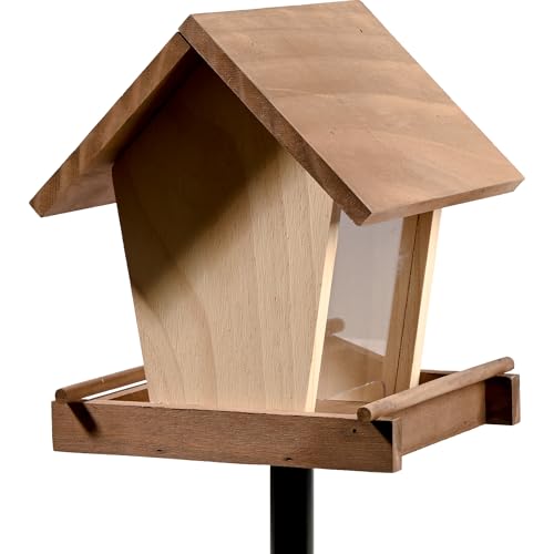 dobar® Vogelfutterhaus Benny Brunch Machhiato mit Ständer - Wildvogelhaus wetterfest aus Holz - Vogelfutterstation mit Acrylglassilo - 18 x 18 x 121 cm -Braun von dobar
