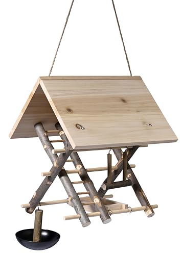 dobar® Vogelfutterhaus Spielplatz hängend aus Holz - Futterhaus für Wildvögel als Bausatz - Vogelhaus Natur - 29 x 26,5 x 43 cm von dobar