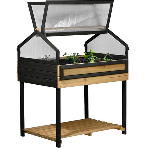 dobar® XXL Hochbeet mit Frühbeet-Aufsatz - Großes Anzuchtbeet aus Kiefernholz - Gemüsebeet Kräuterbeet - 100 x 73 x 121,50 cm - Anthrazit Natur, Hellbraun von dobar