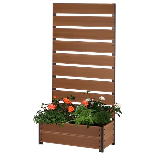 dobar® XXL-Pflanzkübel aus WPC mit hohem Rankgitter-Sichtschutz - Großer Pflanzkasten ideal für Balkone und Terrassen - 72 x 33 x 137 cm - Teak von dobar