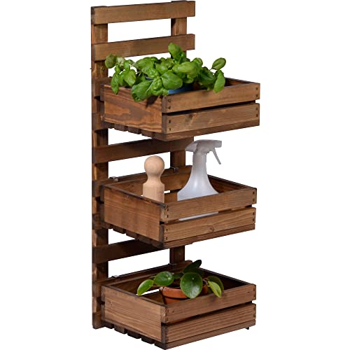 dobar® green label 58388FSCe | 3-stufige Blumenleiter für die Wandmontage | Flexibles Wandregal aus robustem Holz| Pflanztreppe für Garten/Terrasse/Balkon | 29,5 x 26,5 x 74,5 cm | Braun von dobar