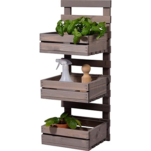 dobar® green label 58387FSCe | 3-stufige Blumenleiter für die Wandmontage | Flexibles Wandregal aus robustem Holz| Pflanztreppe für Garten/Terrasse/Balkon | 29,5 x 26,5 x 74,5 cm | Grau von dobar