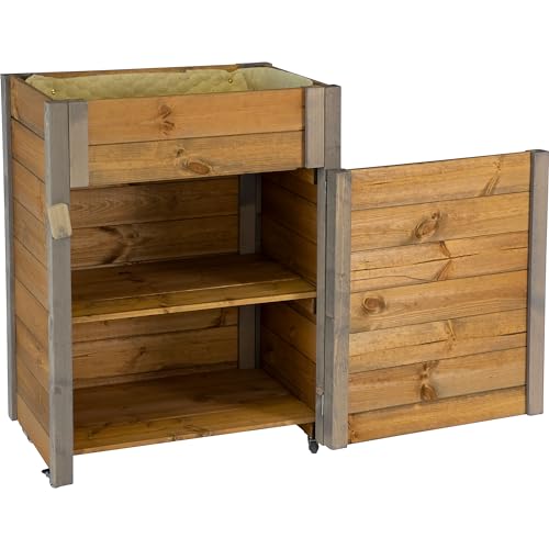 dobar® green label Rollbares Hochbeet mit Staufach inkl. Schafswolle Gr. L - 60 x 40 x 80 cm - Grau-Braun von dobar