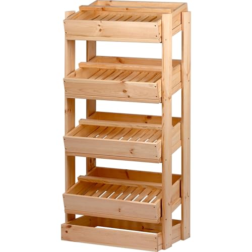 dobar® green label Vorratsregal für Obst und Gemüse - Obstkiste aus Holz - Obst und Gemüsehorde mit 4 Fächern - Gemüseregal mit 4 Stapelkisten - 53 x 35 x 116 cm - Natur von dobar