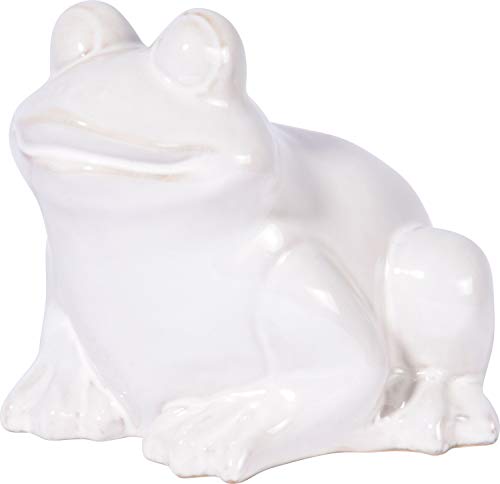 dobar 10410e Gartenfigur Frosch Gr. M - Dekofigur für draußen - Märchenfrosch Keramik für Garten - Gartenzwerg Outdoor - Frosch Statue für Haus/Garten/Terrasse - 21 x 22 x 17 cm - Weiß von dobar