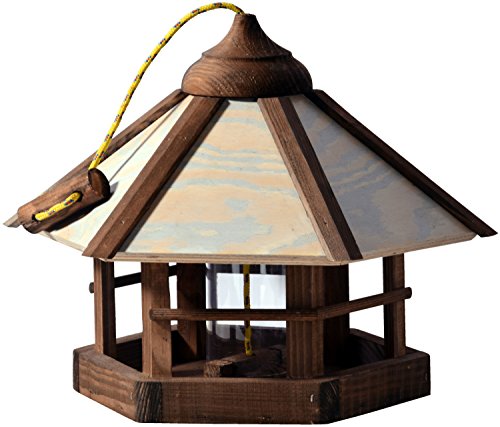 dobar® 21390 Vogelfutterhaus Camouflage Vogelfutterstation aus Holz - Vogelhaus zum Hängen - inkl. Futtersilo - Kompakte Vogelvilla - 35 x 35 x 29 cm - Braun-Beige-Grau von dobar