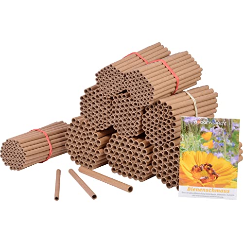 dobar® 22890e Pappröhrchen 450er Set - Füllung für Bienenhotels aus 100% recyceltem Altpapier - Wildbienen Nisthilfen Papphülsen Made in Germany - inkl. Wildblumenmischung - Ø8 Ø6 Ø4 mm & 12 cm lang von dobar