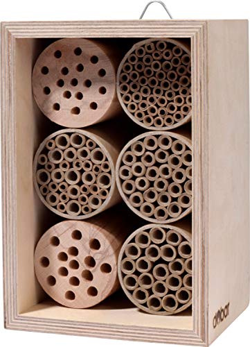 dobar® 28540e Profi-Wildbienenhotel - Bienenhaus aus Holz - Massive Nisthilfe mit Papierröhrchen - Insektenhotel für Maskenbiene/Mauerbiene/Seidenbiene - 16 x 12,5 x 23 cm - Natur von dobar