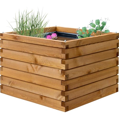 dobar® 29220FSCe Hochteich Alea | Gartenteich aus Massiv-Holz | Miniteich für Garten/Terrasse/Balkon | Teich für den Garten inkl. Teichfolie | 78 x 78 x 60 cm | Braun von dobar
