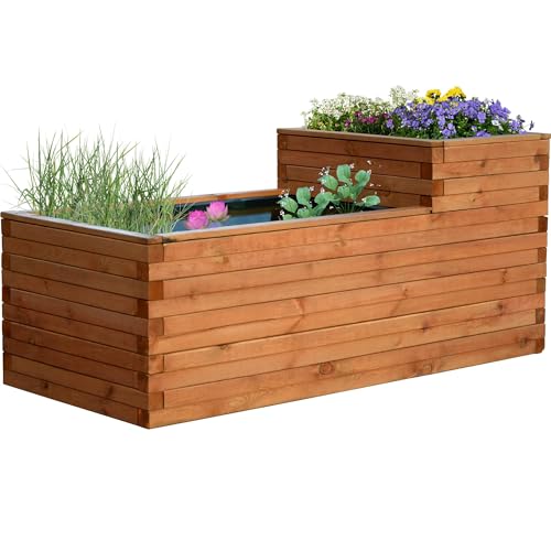 dobar® 29225FSCe Hochteich Superb | Gartenteich 420 L aus robustem Massivholz | Miniteich für Garten/Terrasse/Balkon | Teich für den Garten inkl. Teichfolie | 180 x 78 x 78 cm | Braun von dobar