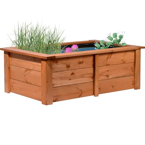 dobar® 29246FSCe Hochteich Kubus | Gartenteich aus robustem Massivholz | Miniteich 200 L für Garten/Terrasse/Balkon | Teich für den Garten inkl. Teichfolie | 120 x 72 x 42 cm | Braun von dobar