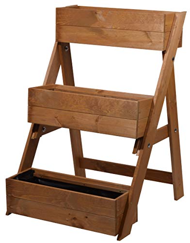 dobar® Dreistufige Pflanztreppe Outdoor aus Massiv-Holz für Balkon und Garten - Blumenbeet mit 3 Pflanzkästen wetterfest lasiert für draußen - 60 x 70 x 90 cm - Braun von dobar