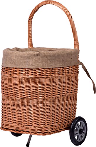 dobar® Praktischer Kaminholzkorb aus geschälter Weide mit Rollen- Weidekorb mit herausnehmbarer Stoffeinlage aus Jute und stabilen Kunststoffrädern - 40 cm von dobar