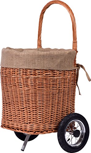 dobar® Premium Kaminholzkorb aus geschälter Weide mit Rollen- Weidekorb mit herausnehmbarer Stoffeinlage aus Jute und edlen Metallrädern - 40 cm von dobar