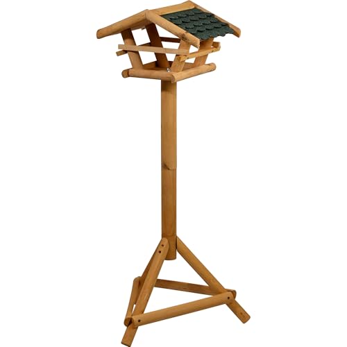 dobar 48100FSC Vogelfutterhaus inkl. Ständer - Vogelfutterstation aus Holz mit Bitumen-Schindel-Dach - Vogelhaus mit Dreibeinständer - Vogelvilla für Garten/Terrasse/Balkon - Grün - 44 x 44 x 101 cm von dobar