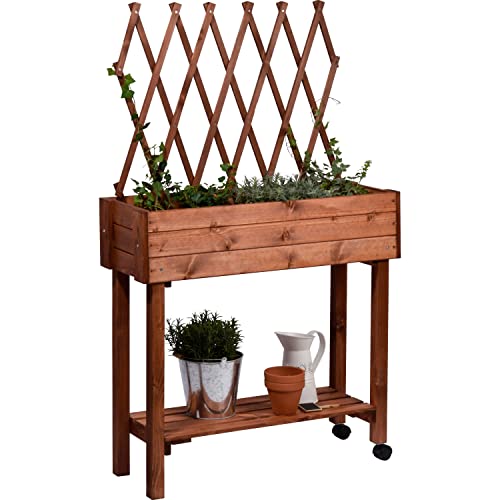 dobar® 58187e rollbares Hochbeet mit Rankgitter | Pflanzkasten auf Rollen | Blumenbeet aus Massiv-Holz | Schmales Kräuterbeet für Garten/Terrasse/Balkon | 79 x 28,5 x 130 cm | Braun von dobar