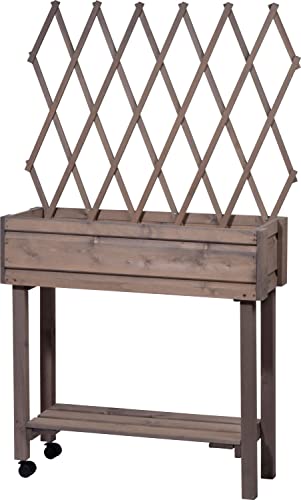 dobar® 58188e rollbares Hochbeet mit Rankgitter | Pflanzkasten auf Rollen | Blumenbeet aus Massiv-Holz | Schmales Kräuterbeet für Garten/Terrasse/Balkon | 79 x 28,5 x 130 cm | Grau von dobar