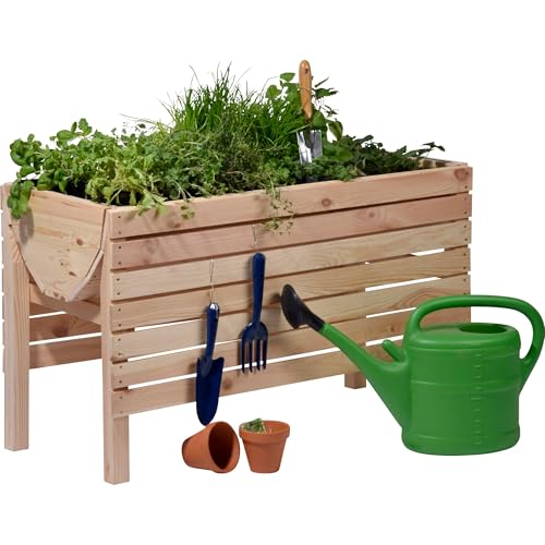 dobar® 58196e großes Hochbeet | Erhöhtes Gemüsebeet | Kräuterbeet aus Holz | Pflanzkasten für Balkon/Garten/Terrasse | Salatbeet für die Anzucht | 100 x 45 x 60 cm | Natur von dobar