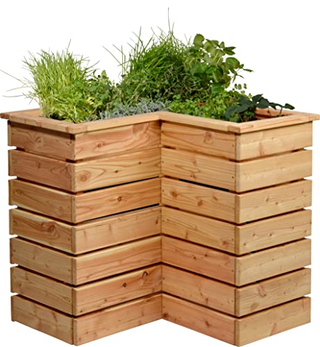 dobar® 58280FSCe Eck-Hochbeet Douglasie | Gartenbeet Massivholz | Platzsparendes Kräuterbeet | Blumenbeet aus Massivholz | Salatbeet für Garten/Terrasse/Balkon | 78 x 78 x 73 cm | Natur von dobar